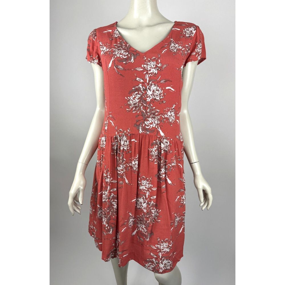 Garnet Hill Summer Day Dress Women 8 EUC Floral Lined Short Sleeve Pockets Vneck